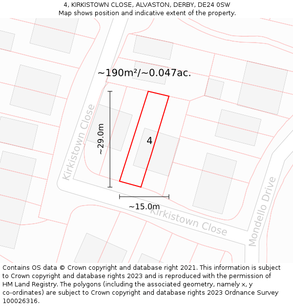 4, KIRKISTOWN CLOSE, ALVASTON, DERBY, DE24 0SW: Plot and title map