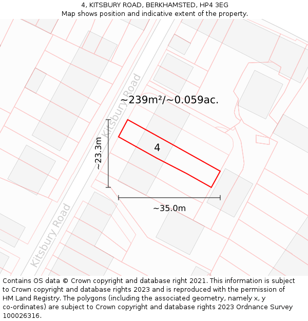 4, KITSBURY ROAD, BERKHAMSTED, HP4 3EG: Plot and title map