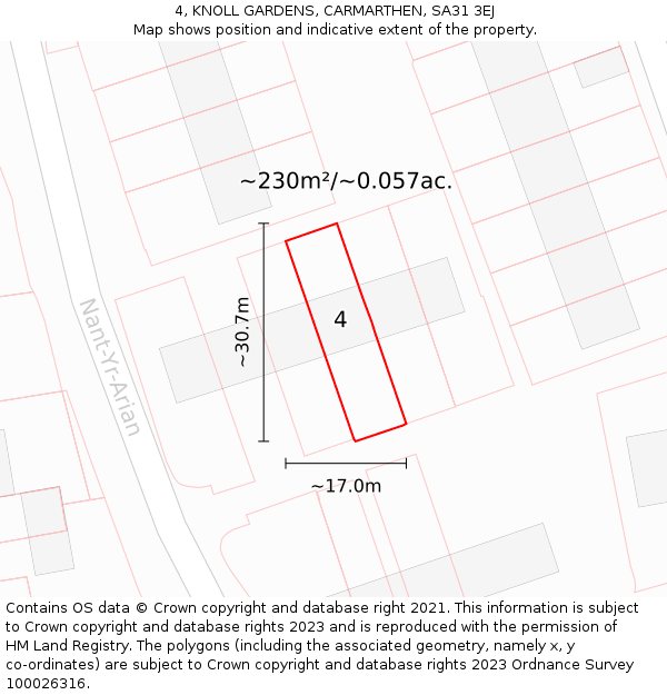 4, KNOLL GARDENS, CARMARTHEN, SA31 3EJ: Plot and title map