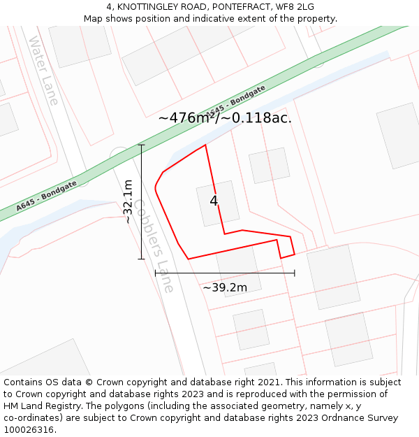 4, KNOTTINGLEY ROAD, PONTEFRACT, WF8 2LG: Plot and title map