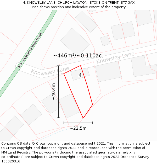 4, KNOWSLEY LANE, CHURCH LAWTON, STOKE-ON-TRENT, ST7 3AX: Plot and title map