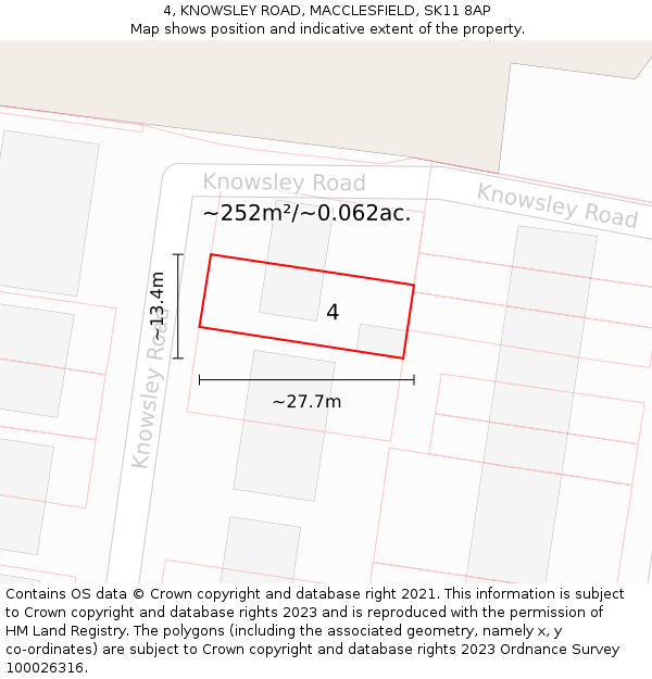 4, KNOWSLEY ROAD, MACCLESFIELD, SK11 8AP: Plot and title map