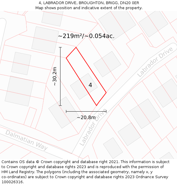 4, LABRADOR DRIVE, BROUGHTON, BRIGG, DN20 0ER: Plot and title map