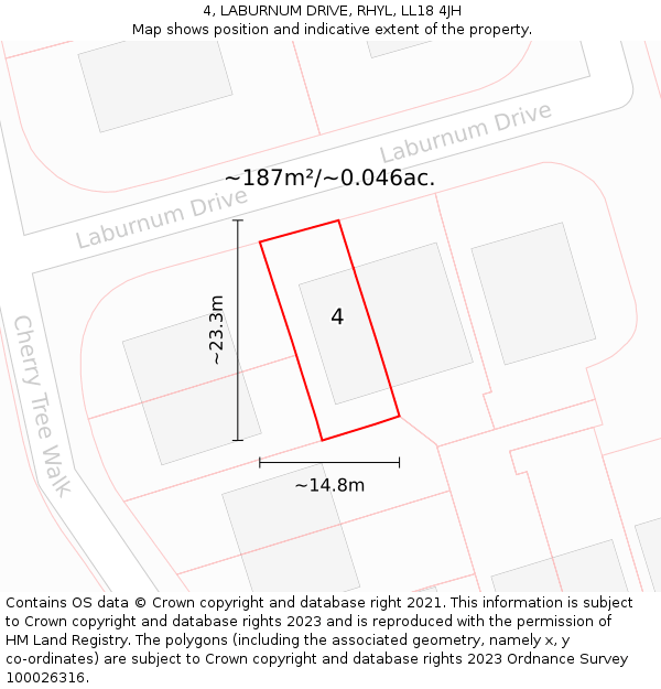 4, LABURNUM DRIVE, RHYL, LL18 4JH: Plot and title map