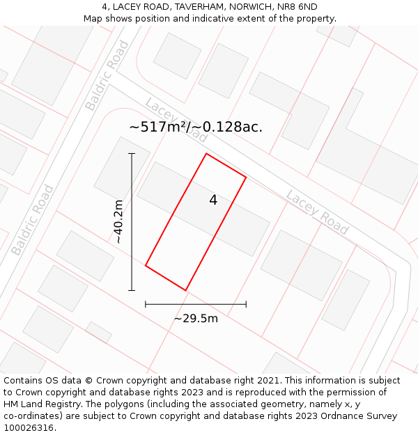 4, LACEY ROAD, TAVERHAM, NORWICH, NR8 6ND: Plot and title map