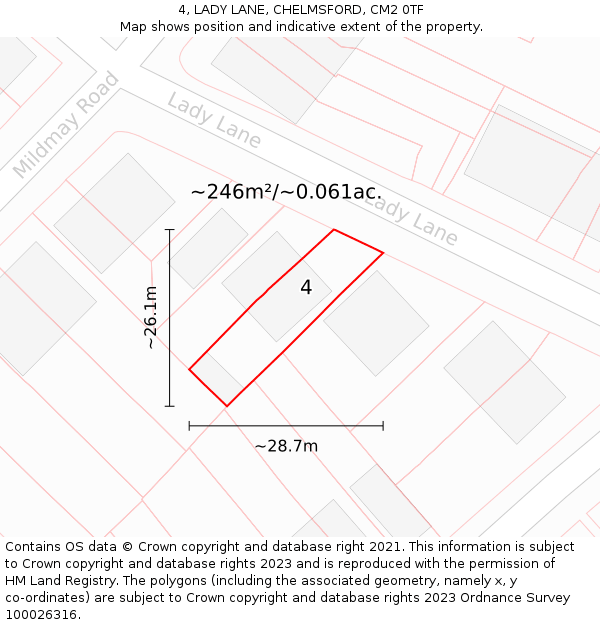 4, LADY LANE, CHELMSFORD, CM2 0TF: Plot and title map