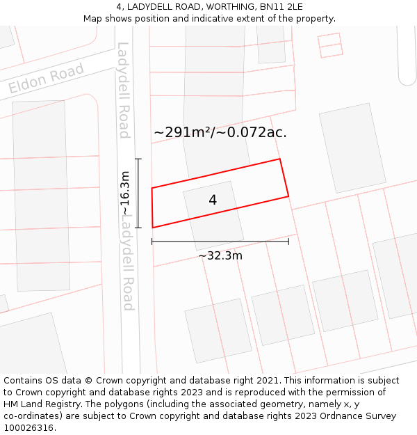 4, LADYDELL ROAD, WORTHING, BN11 2LE: Plot and title map