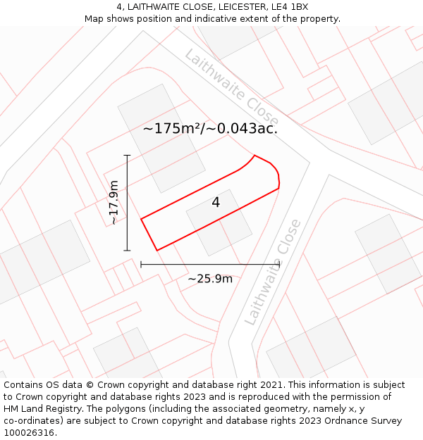 4, LAITHWAITE CLOSE, LEICESTER, LE4 1BX: Plot and title map