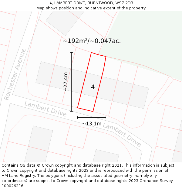 4, LAMBERT DRIVE, BURNTWOOD, WS7 2DR: Plot and title map