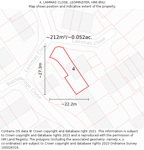 4, LAMMAS CLOSE, LEOMINSTER, HR6 8NU: Plot and title map