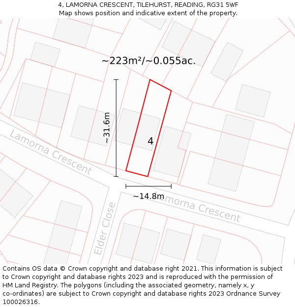 4, LAMORNA CRESCENT, TILEHURST, READING, RG31 5WF: Plot and title map