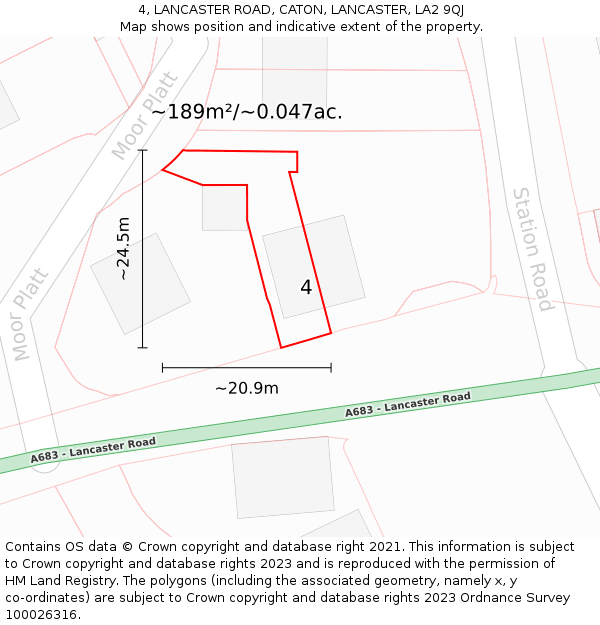 4, LANCASTER ROAD, CATON, LANCASTER, LA2 9QJ: Plot and title map