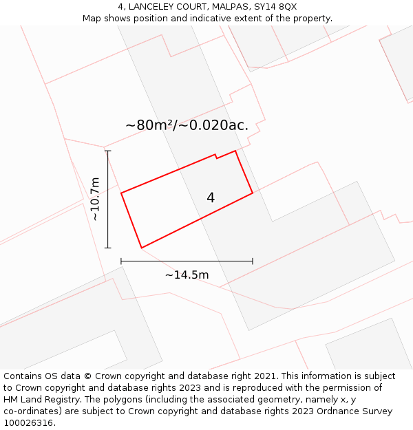 4, LANCELEY COURT, MALPAS, SY14 8QX: Plot and title map