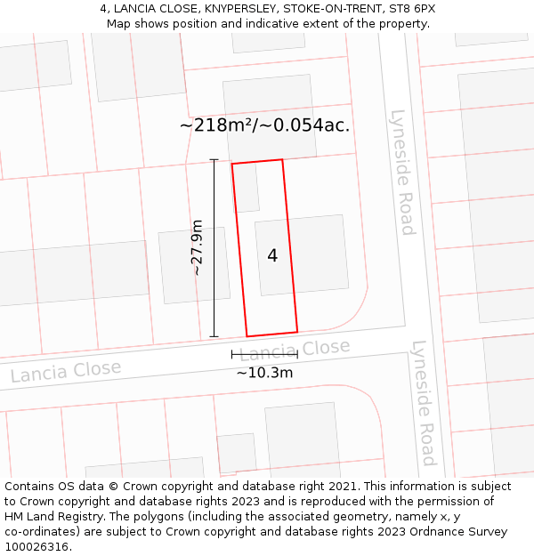 4, LANCIA CLOSE, KNYPERSLEY, STOKE-ON-TRENT, ST8 6PX: Plot and title map