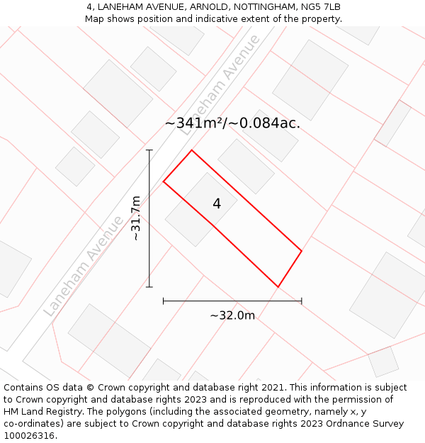 4, LANEHAM AVENUE, ARNOLD, NOTTINGHAM, NG5 7LB: Plot and title map