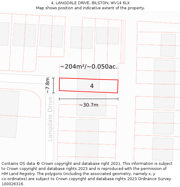 4, LANGDALE DRIVE, BILSTON, WV14 6LX: Plot and title map