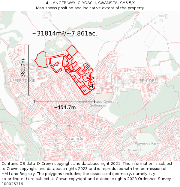 4, LANGER WAY, CLYDACH, SWANSEA, SA6 5JX: Plot and title map