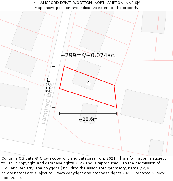 4, LANGFORD DRIVE, WOOTTON, NORTHAMPTON, NN4 6JY: Plot and title map