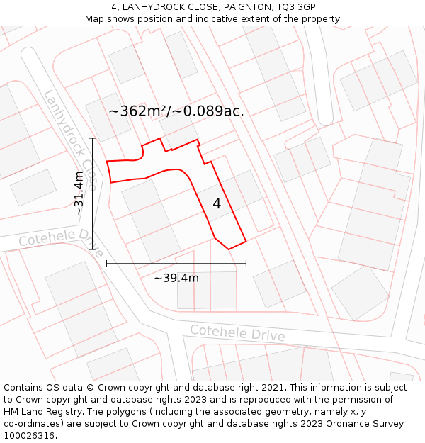 4, LANHYDROCK CLOSE, PAIGNTON, TQ3 3GP: Plot and title map