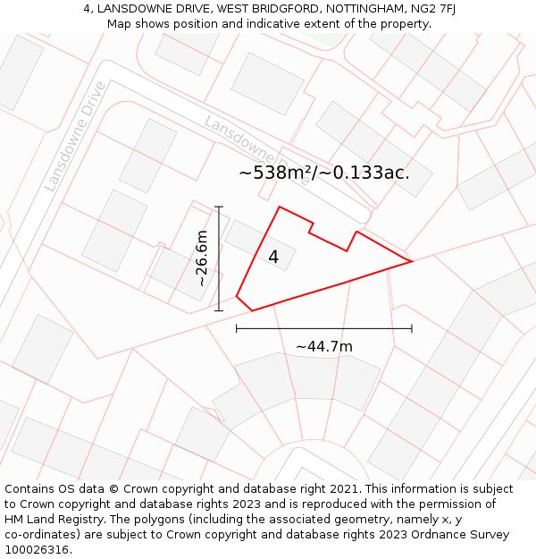 4, LANSDOWNE DRIVE, WEST BRIDGFORD, NOTTINGHAM, NG2 7FJ: Plot and title map