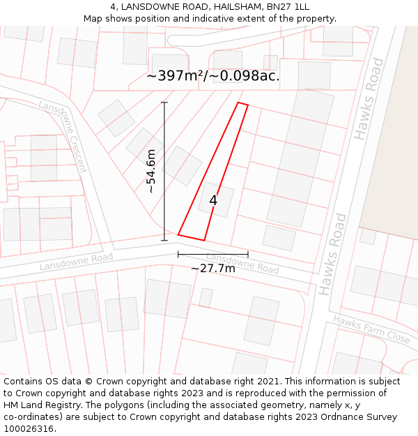 4, LANSDOWNE ROAD, HAILSHAM, BN27 1LL: Plot and title map