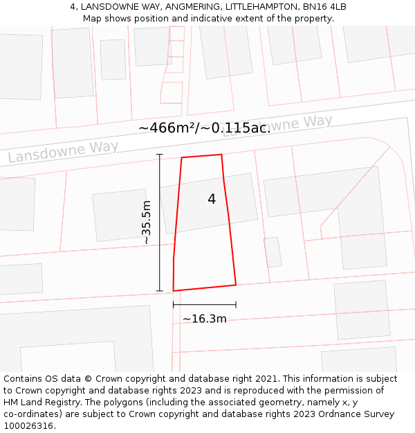 4, LANSDOWNE WAY, ANGMERING, LITTLEHAMPTON, BN16 4LB: Plot and title map