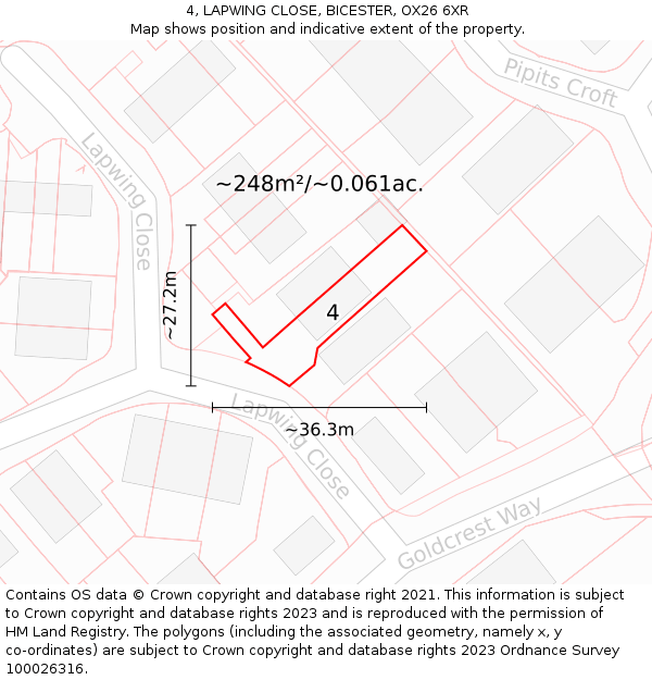 4, LAPWING CLOSE, BICESTER, OX26 6XR: Plot and title map