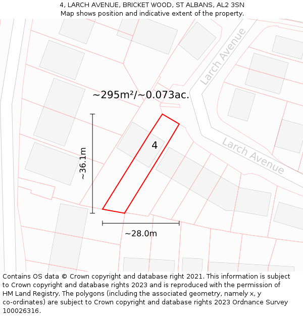 4, LARCH AVENUE, BRICKET WOOD, ST ALBANS, AL2 3SN: Plot and title map