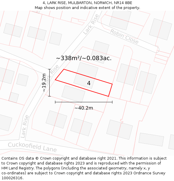 4, LARK RISE, MULBARTON, NORWICH, NR14 8BE: Plot and title map