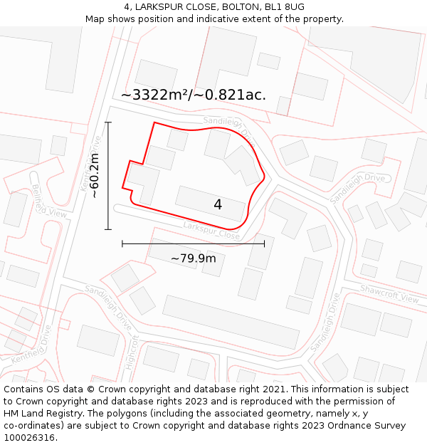 4, LARKSPUR CLOSE, BOLTON, BL1 8UG: Plot and title map