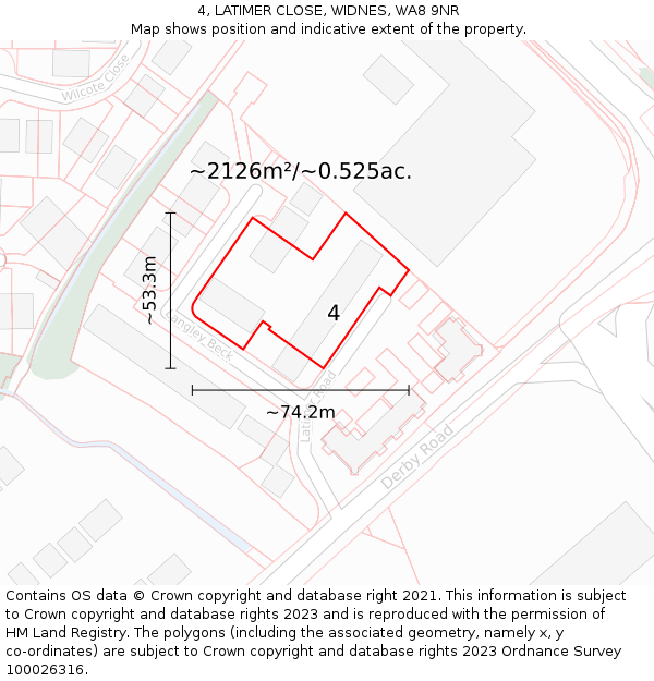 4, LATIMER CLOSE, WIDNES, WA8 9NR: Plot and title map