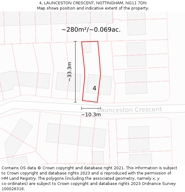 4, LAUNCESTON CRESCENT, NOTTINGHAM, NG11 7DN: Plot and title map