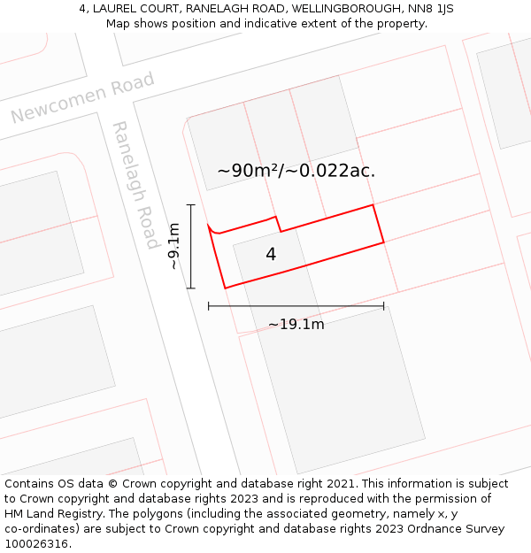 4, LAUREL COURT, RANELAGH ROAD, WELLINGBOROUGH, NN8 1JS: Plot and title map