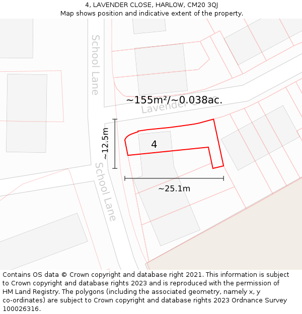 4, LAVENDER CLOSE, HARLOW, CM20 3QJ: Plot and title map