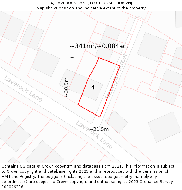 4, LAVEROCK LANE, BRIGHOUSE, HD6 2NJ: Plot and title map