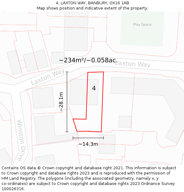 4, LAXTON WAY, BANBURY, OX16 1AB: Plot and title map