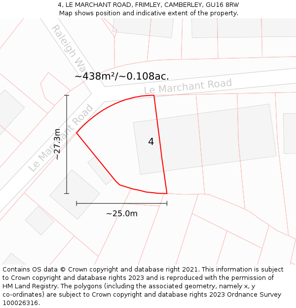 4, LE MARCHANT ROAD, FRIMLEY, CAMBERLEY, GU16 8RW: Plot and title map