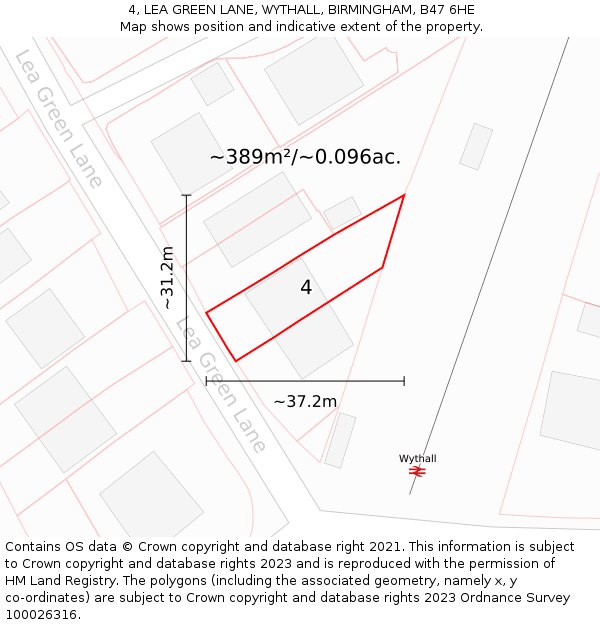 4, LEA GREEN LANE, WYTHALL, BIRMINGHAM, B47 6HE: Plot and title map