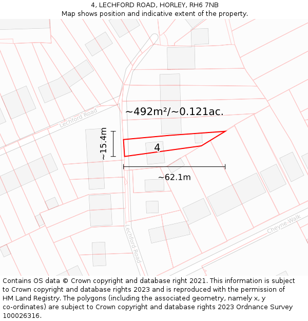 4, LECHFORD ROAD, HORLEY, RH6 7NB: Plot and title map