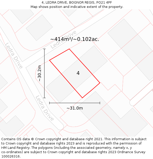 4, LEDRA DRIVE, BOGNOR REGIS, PO21 4PF: Plot and title map