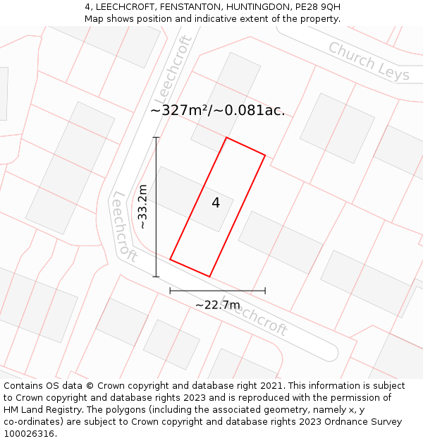 4, LEECHCROFT, FENSTANTON, HUNTINGDON, PE28 9QH: Plot and title map