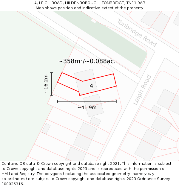 4, LEIGH ROAD, HILDENBOROUGH, TONBRIDGE, TN11 9AB: Plot and title map