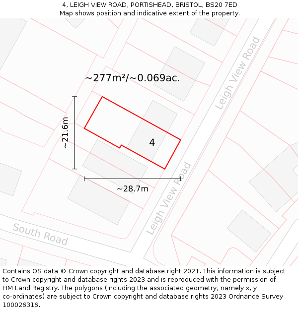 4, LEIGH VIEW ROAD, PORTISHEAD, BRISTOL, BS20 7ED: Plot and title map