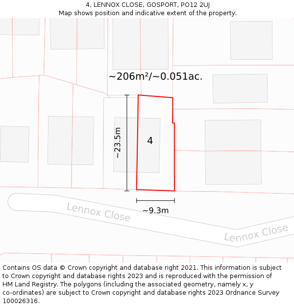 4, LENNOX CLOSE, GOSPORT, PO12 2UJ: Plot and title map