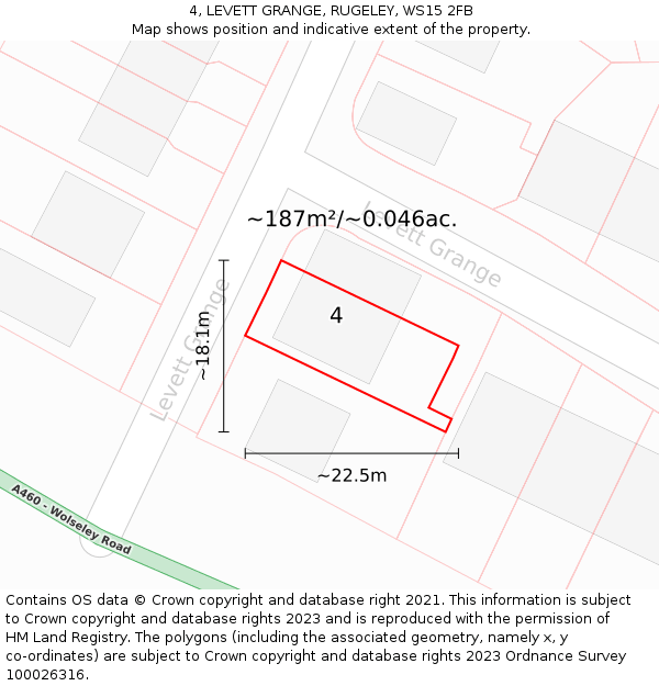 4, LEVETT GRANGE, RUGELEY, WS15 2FB: Plot and title map