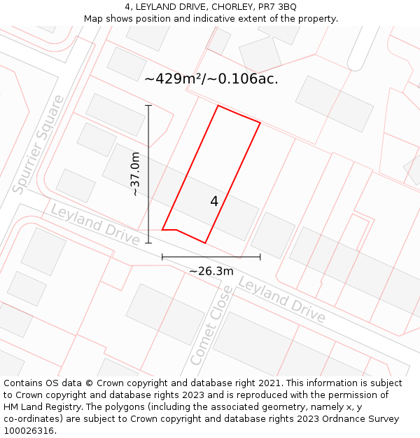 4, LEYLAND DRIVE, CHORLEY, PR7 3BQ: Plot and title map