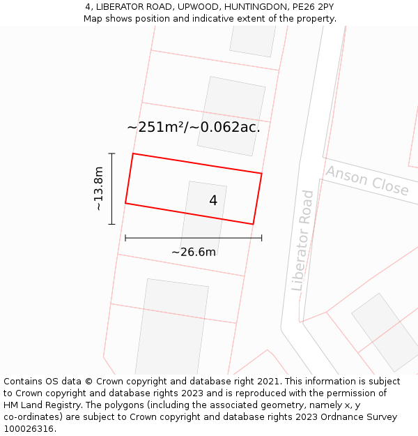 4, LIBERATOR ROAD, UPWOOD, HUNTINGDON, PE26 2PY: Plot and title map