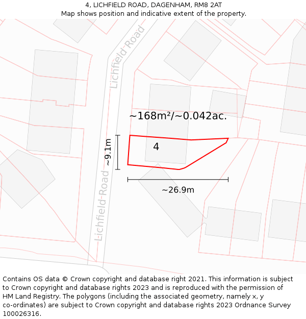 4, LICHFIELD ROAD, DAGENHAM, RM8 2AT: Plot and title map