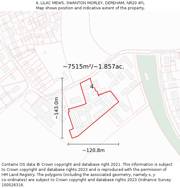 4, LILAC MEWS, SWANTON MORLEY, DEREHAM, NR20 4FL: Plot and title map
