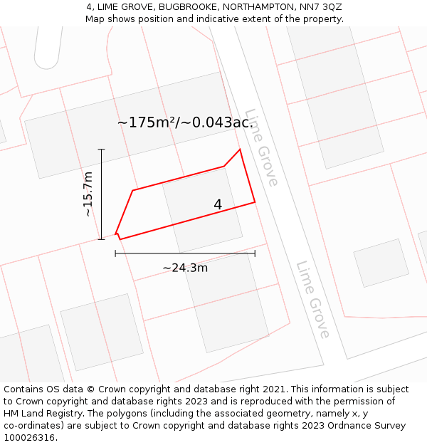 4, LIME GROVE, BUGBROOKE, NORTHAMPTON, NN7 3QZ: Plot and title map